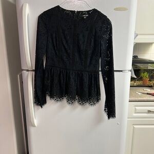 Ever New Dark Navy Lace peplum style top size 6 SheerLong Sleeve. Like new